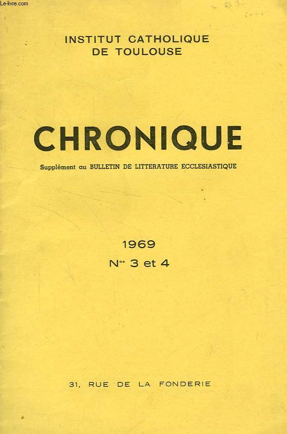 CHRONIQUE, N 3-4, 1969