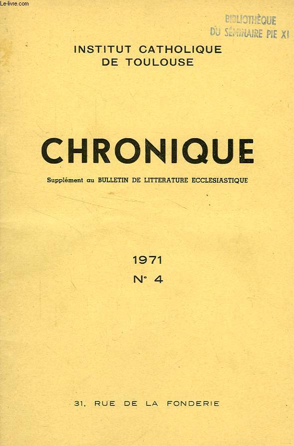 CHRONIQUE, N 4, 1971