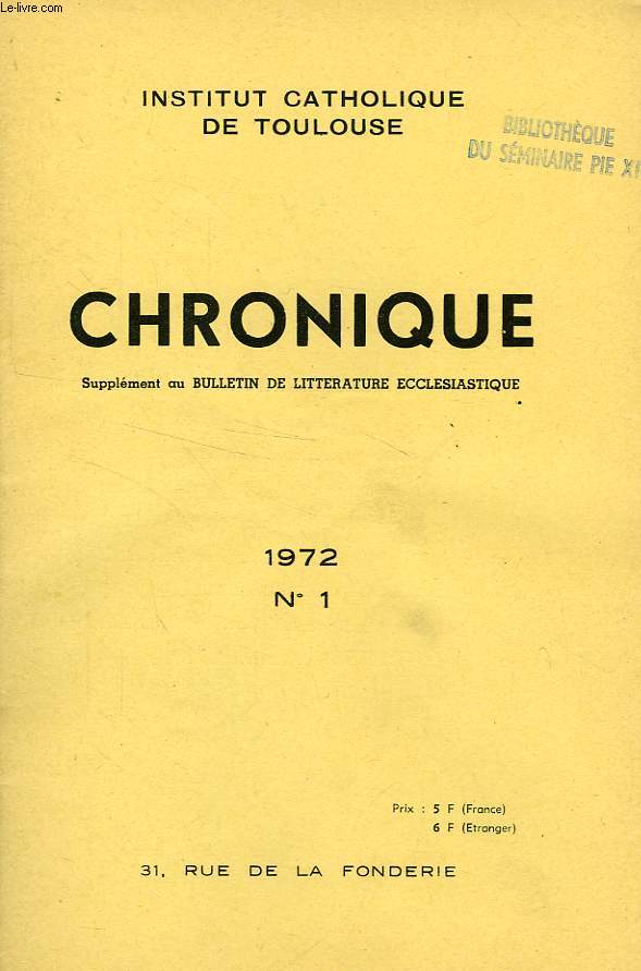 CHRONIQUE, N° 1, 1972
