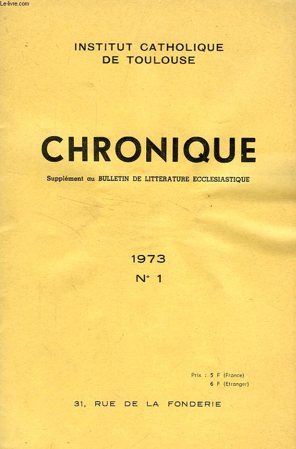 CHRONIQUE, N 1, 1973