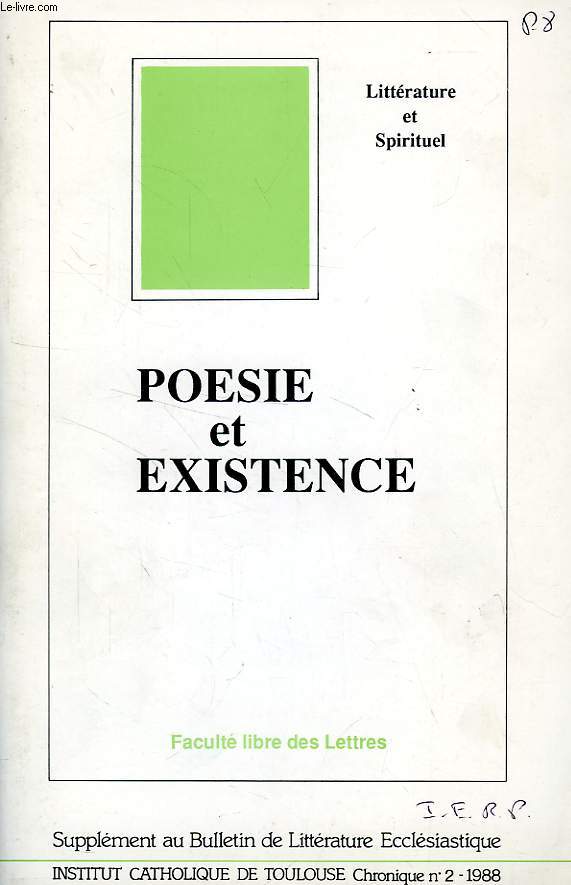 CHRONIQUE, N 2, 1988, POESIE ET EXISTENCE