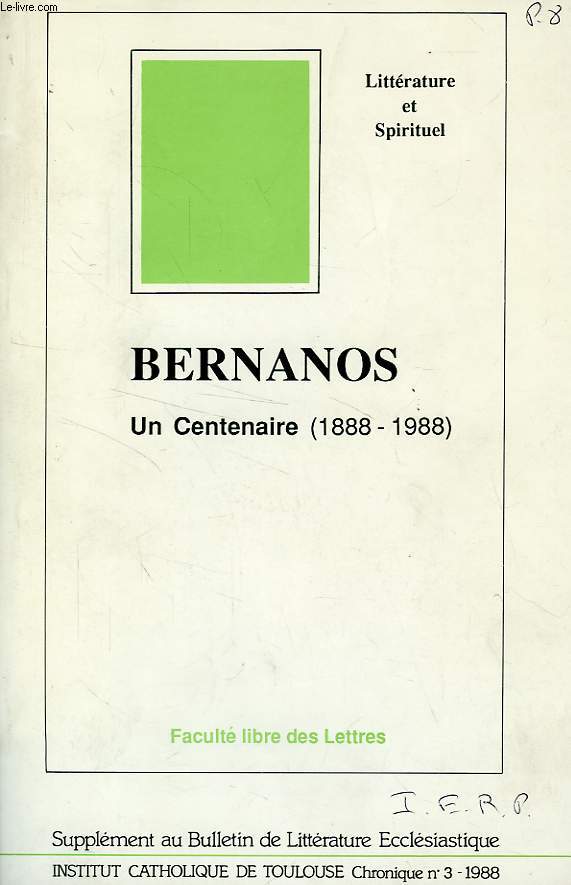 CHRONIQUE, N 3, 1988, BERNANOS, UN CENTENAIRE (1888-1988)