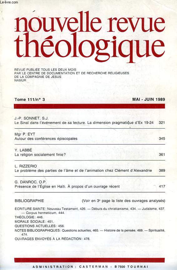 NOUVELLE REVUE THEOLOGIQUE, TOME 111, N 3, MAI-JUIN 1989