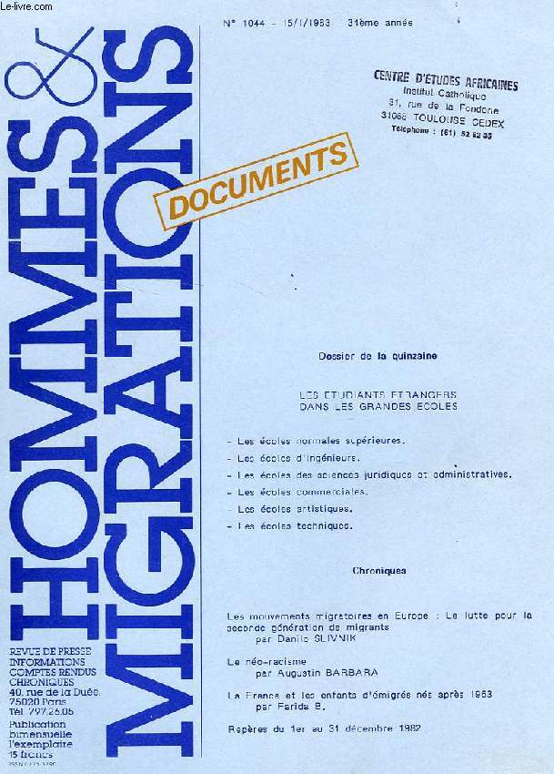 HOMMES & MIGRATIONS, 1983-1995, 130 NUMEROS
