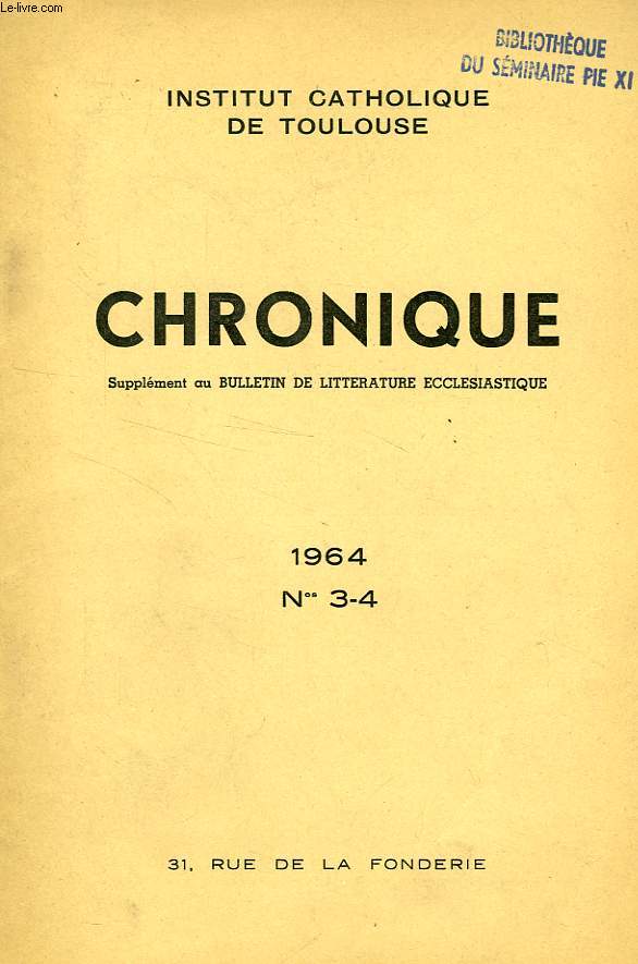 CHRONIQUE, N 3-4, 1964