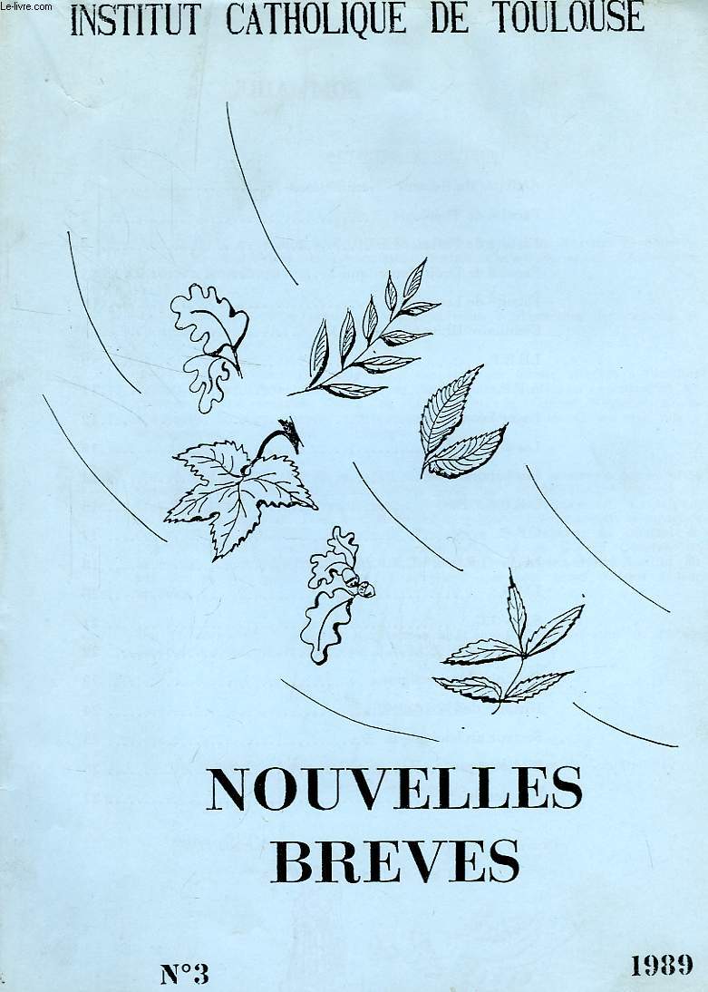 INSTITUT CATHOLIQUE DE TOULOUSE, NOUVELLES BREVES, N 3, 1989