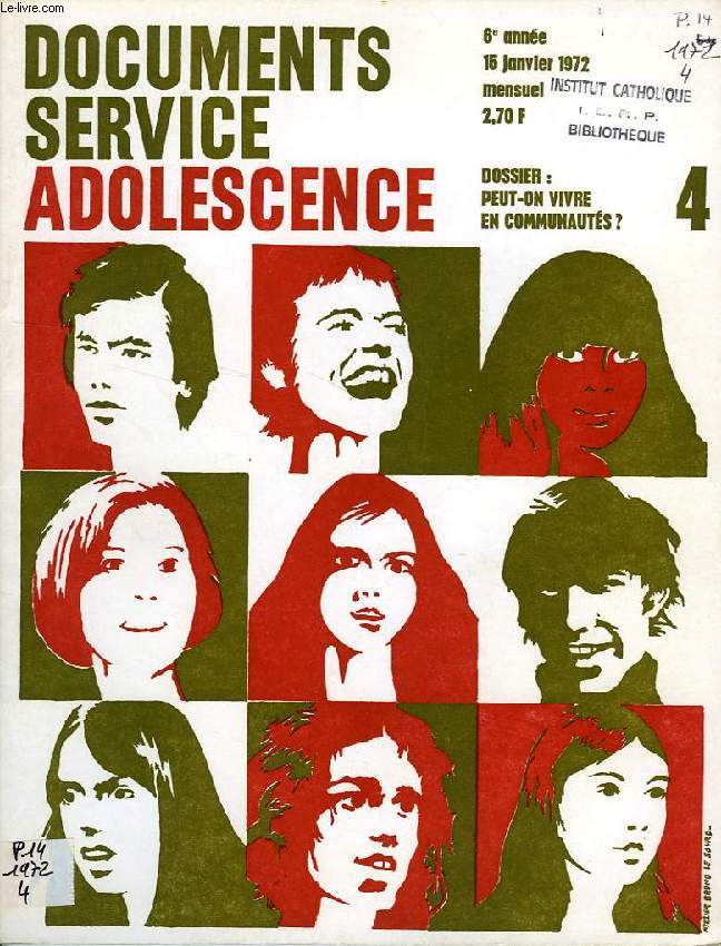 DSA, DOCUMENTS SERVICE ADOLESCENCE, 6e ANNEE, N 4, JAN. 1972