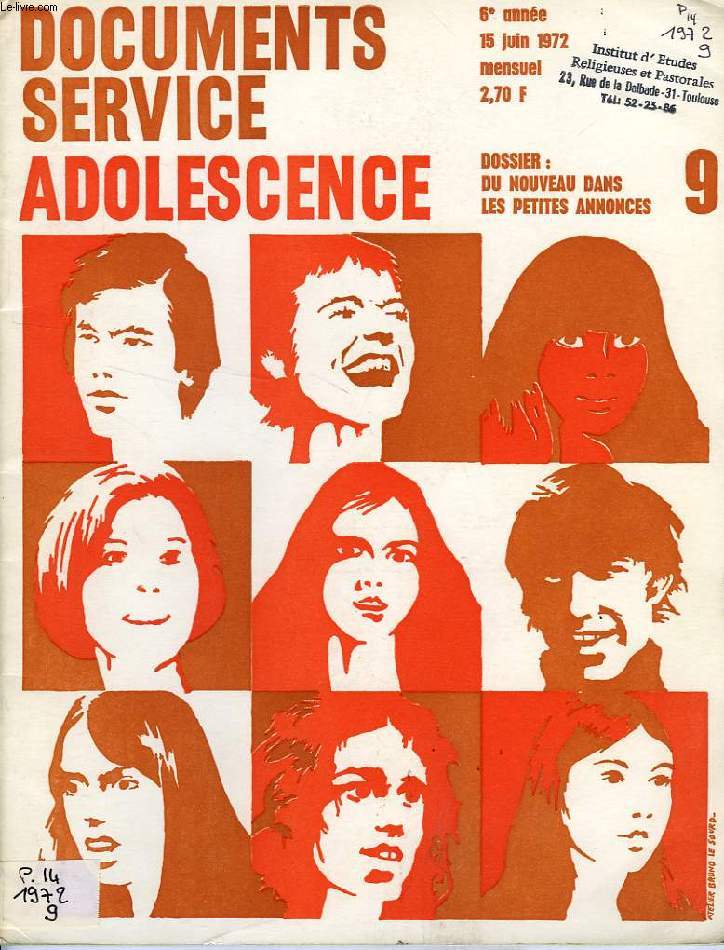 DSA, DOCUMENTS SERVICE ADOLESCENCE, 6e ANNEE, N 9, JUIN 1972
