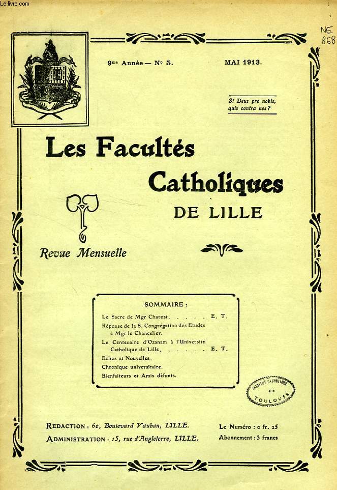 LES FACULTES CATHOLIQUES DE LILLE, 9e ANNEE, N 5, MAI 1913