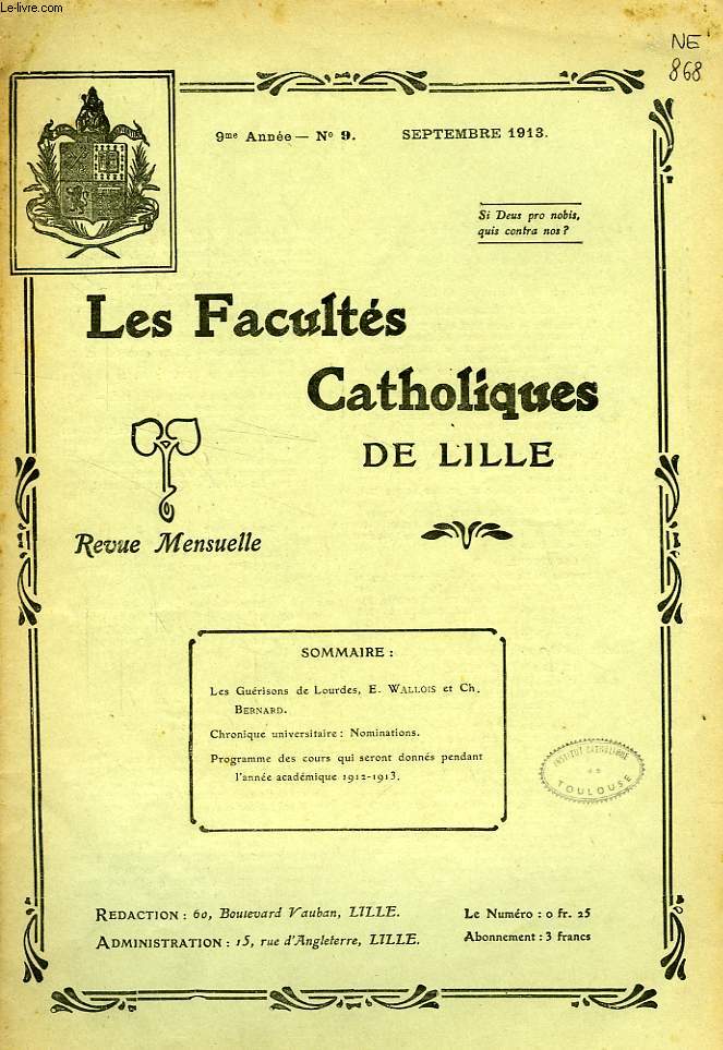 LES FACULTES CATHOLIQUES DE LILLE, 9e ANNEE, N 9, SEPT. 1913
