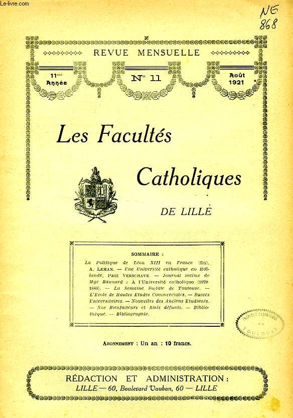 LES FACULTES CATHOLIQUES DE LILLE, 11e ANNEE, N 11, AOUT 1921