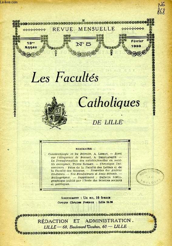LES FACULTES CATHOLIQUES DE LILLE, 13e ANNEE, N 5, FEV. 1923