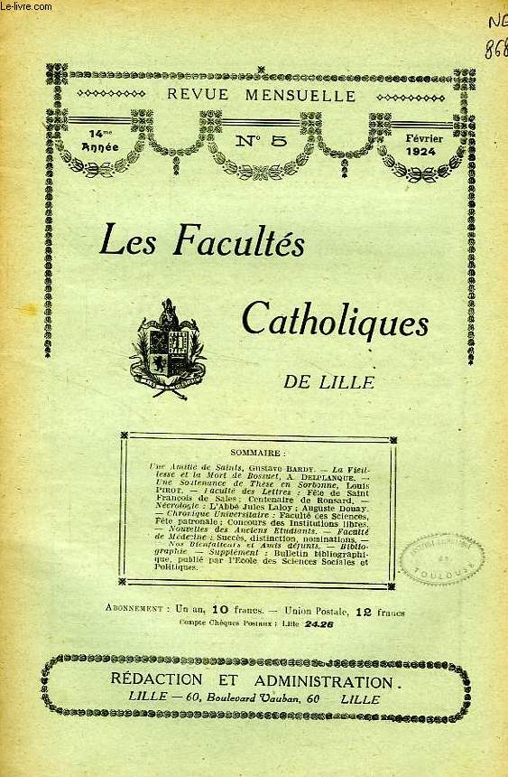 LES FACULTES CATHOLIQUES DE LILLE, 14e ANNEE, N 5, FEV. 1924