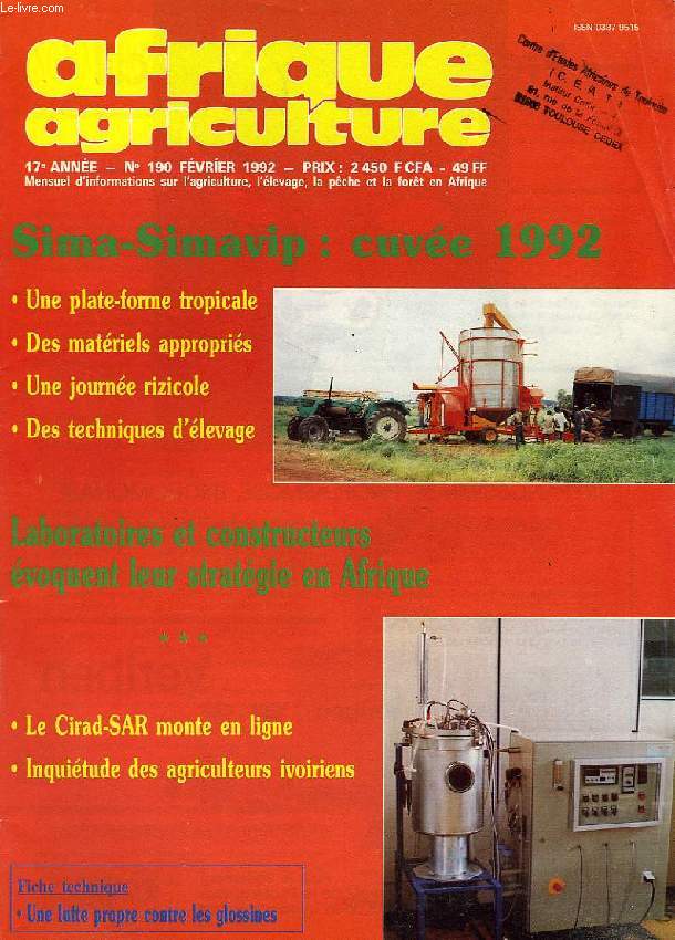 AFRIQUE AGRICULTURE, 1992-2006, 157 NUMEROS