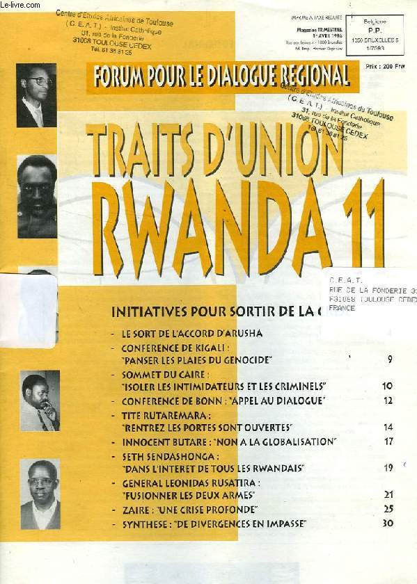 TRAITS D'UNION RWANDA, 11, FORUM POUR LE DIALOGUE REGIONAL