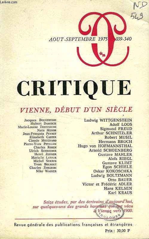 CRITIQUE, 28e ANNEE, N 339-340, AOUT-SEPT. 1975