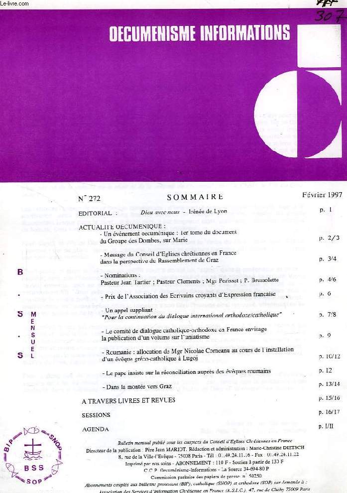 OECUMENISME INFORMATIONS, 1997-2008, 119 NUMEROS