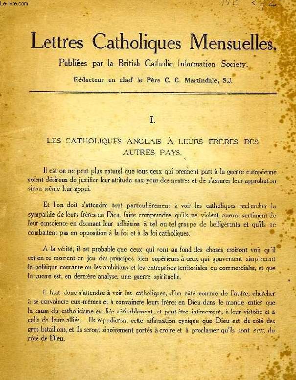 LETTRES CATHOLIQUES MENSUELLES, I  X