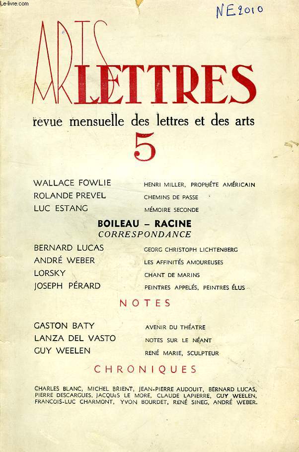 ARTS ET LETTRES, 1re ANNEE, N 5