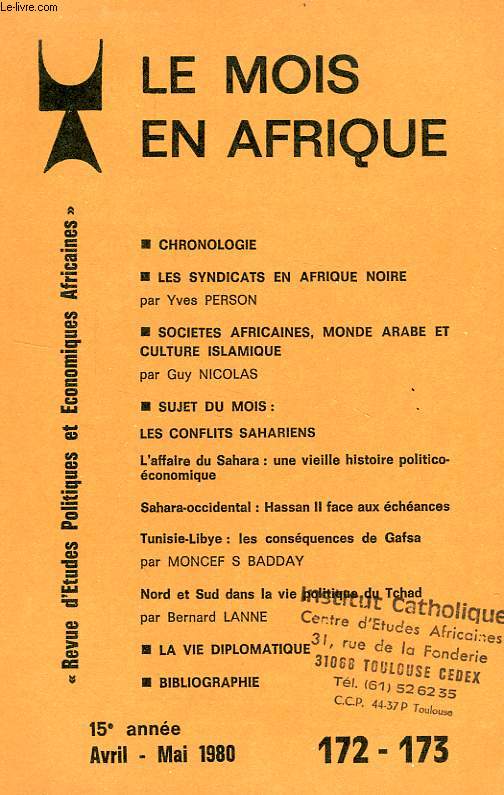 LE MOIS EN AFRIQUE, 15e ANNEE, N 172-173, AVRIL-MAI 1980