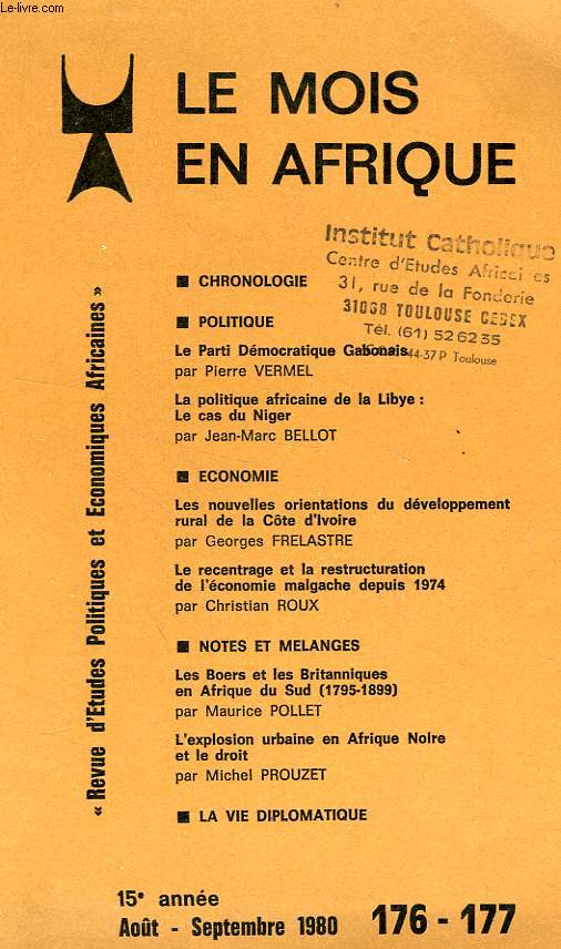 LE MOIS EN AFRIQUE, 15e ANNEE, N 176-177, AOUT-SEPT. 1980