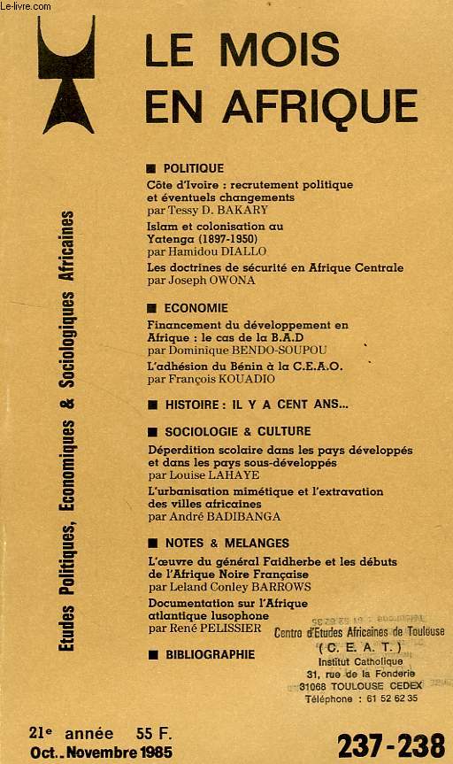 LE MOIS EN AFRIQUE, 21e ANNEE, N 237-238, OCT.-NOV. 1985