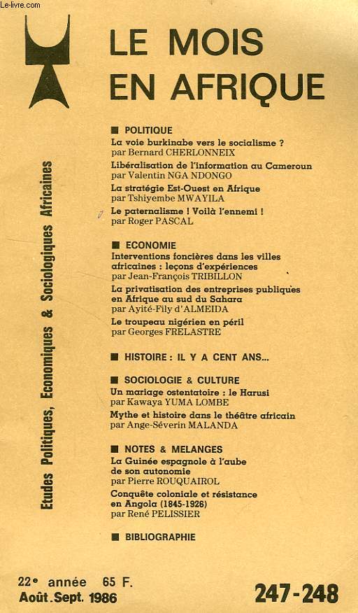 LE MOIS EN AFRIQUE, 22e ANNEE, N 247-248, AOUT-SEPT. 1986