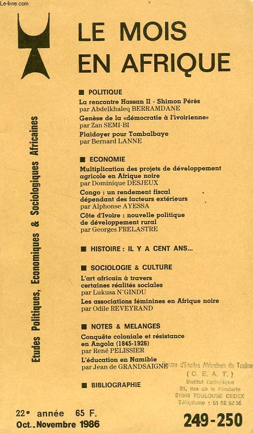 LE MOIS EN AFRIQUE, 22e ANNEE, N 249-250, OCT.-NOV. 1986