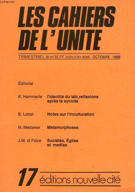LES CAHIERS DE L'UNITE, N 17, OCT. 1988