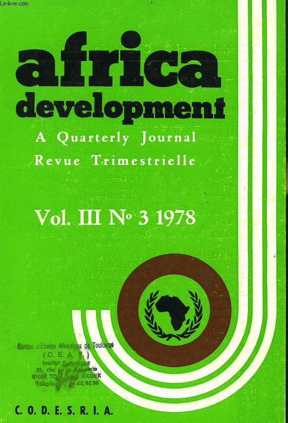 AFRICA DEVELOPMENT, VOL. III, N 3, JUILLET-SEPT. 1978