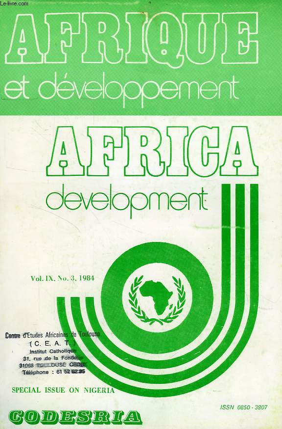 AFRIQUE ET DEVELOPPEMENT, AFRICA DEVELOPMENT, VOL. IX, N 3, JUILLET-SEPT. 1984