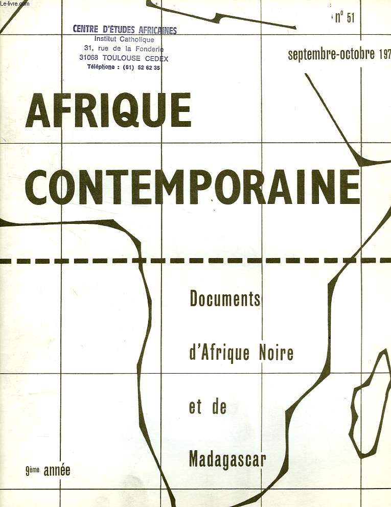 AFRIQUE CONTEMPORAINE, N 51, SEPT.-OCT. 1970, DOCUMENTS D'AFRIQUE NOIRE ET DE MADAGASCAR