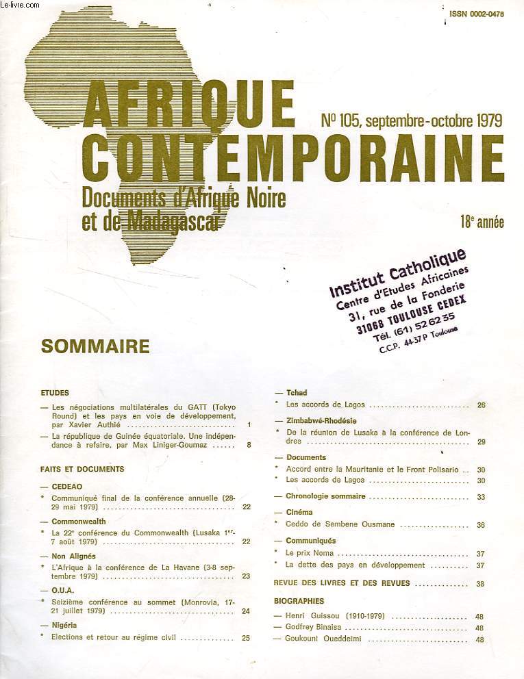 AFRIQUE CONTEMPORAINE, N 105, SEPT.-OCT. 1979, DOCUMENTS D'AFRIQUE NOIRE ET DE MADAGASCAR