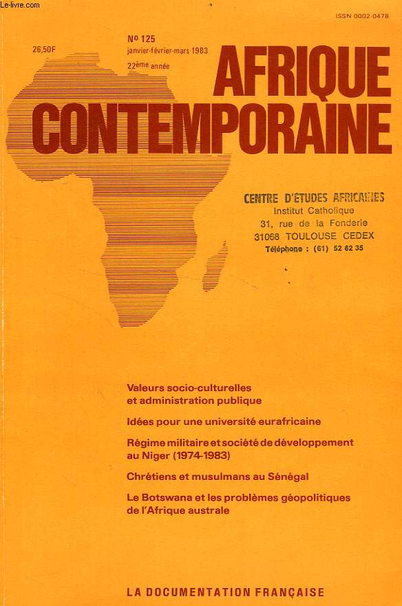 AFRIQUE CONTEMPORAINE, N 125, JAN.-MARS 1983