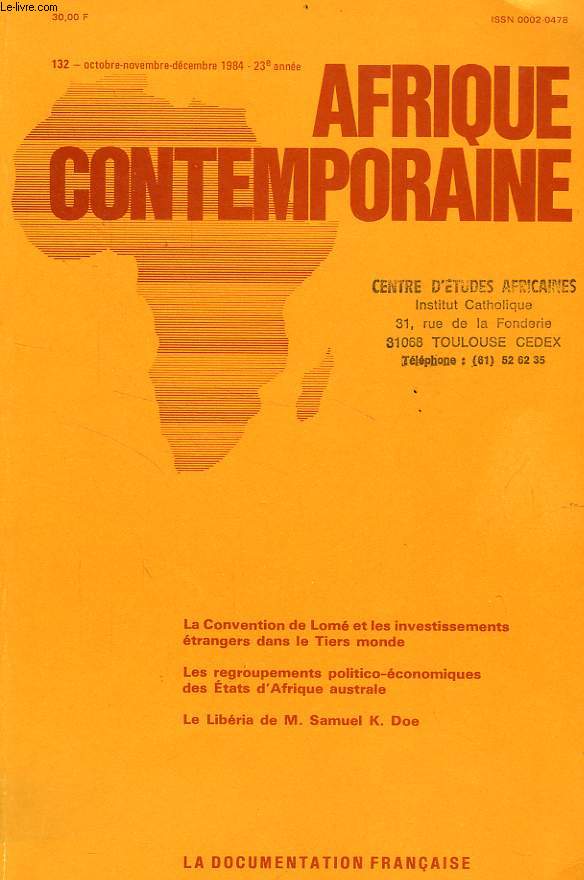 AFRIQUE CONTEMPORAINE, N 132, OCT.-DEC. 1984