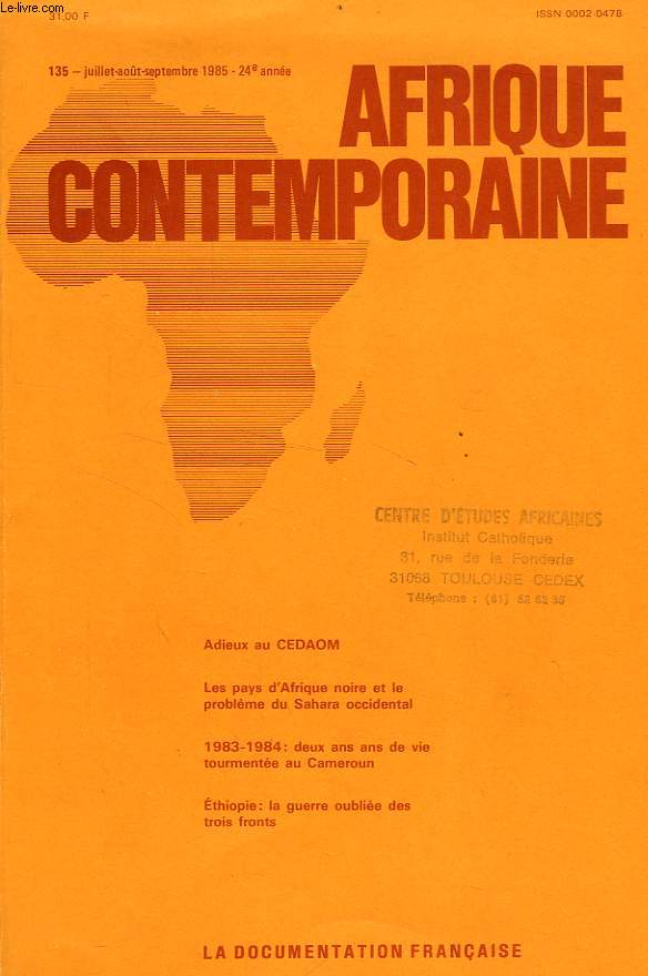 AFRIQUE CONTEMPORAINE, N 135, JUILLET-SEPT. 1985