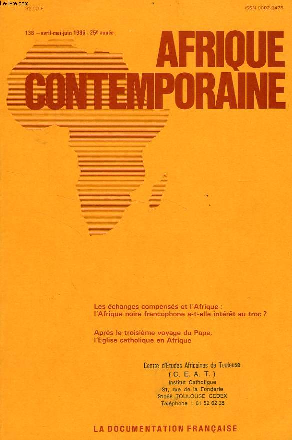 AFRIQUE CONTEMPORAINE, N 138, AVRIL-JUIN 1986