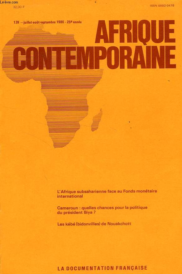 AFRIQUE CONTEMPORAINE, N 139, JUILLET-SEPT. 1986