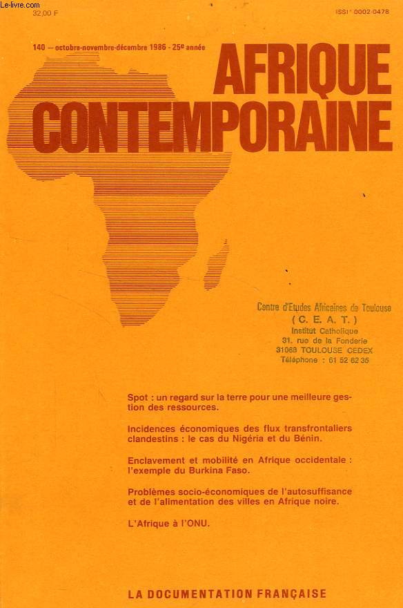 AFRIQUE CONTEMPORAINE, N 140, OCT.-NOV. 1986
