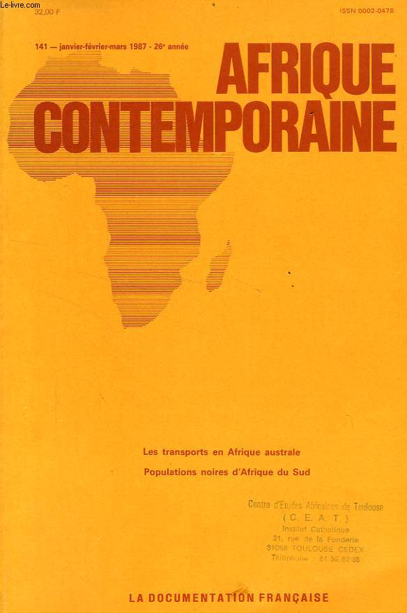 AFRIQUE CONTEMPORAINE, N 141, JAN.-MARS 1987