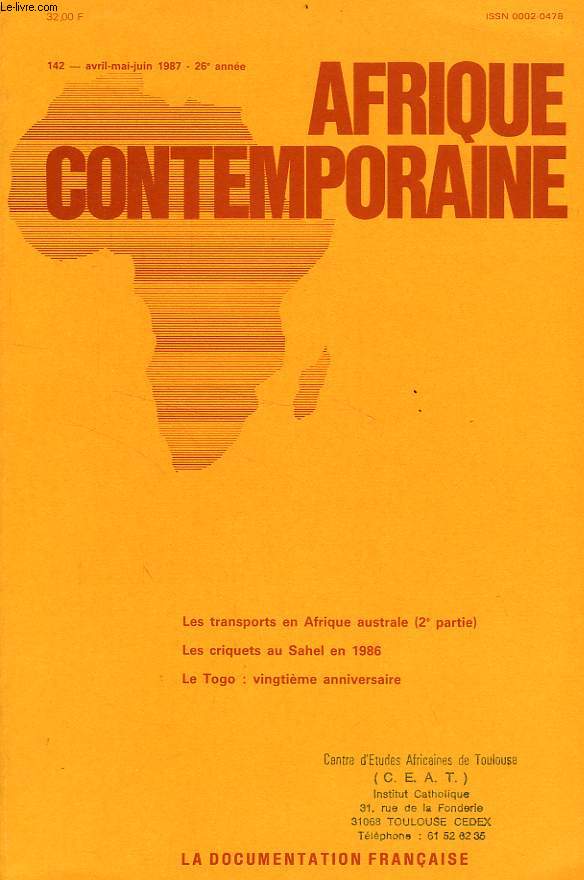 AFRIQUE CONTEMPORAINE, N 142, AVRIL-JUIN 1987