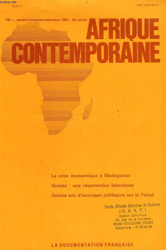 AFRIQUE CONTEMPORAINE, N 144, OCT.-DEC. 1987
