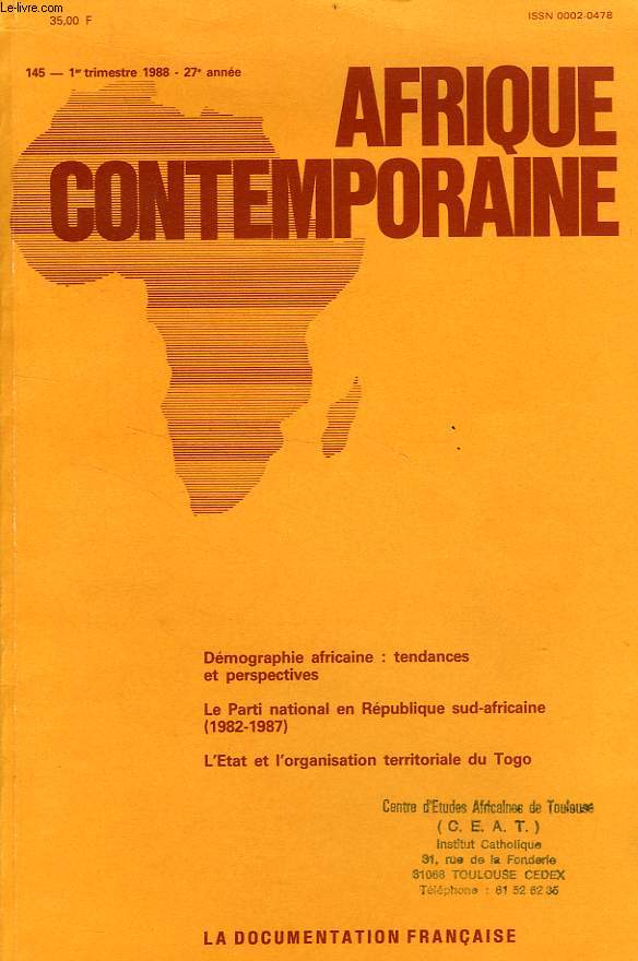 AFRIQUE CONTEMPORAINE, N 145, 1er TRIM. 1988
