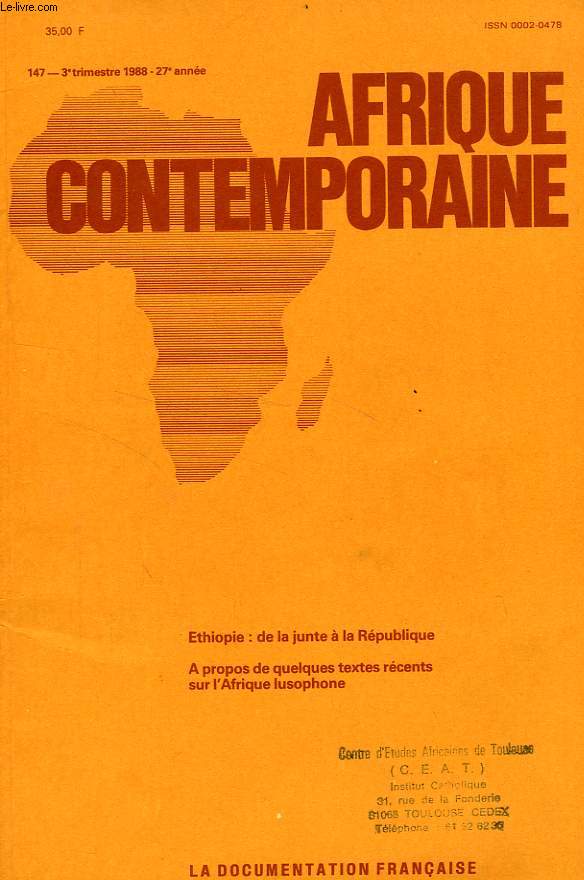 AFRIQUE CONTEMPORAINE, N 147, 3e TRIM. 1988