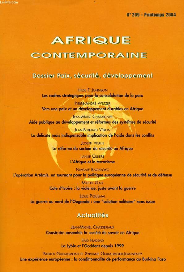 AFRIQUE CONTEMPORAINE, N 209, PRINTEMPS 2004