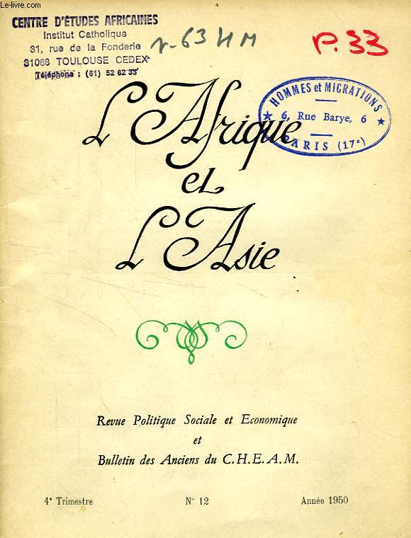 L'AFRIQUE ET L'ASIE, N 12, 4e TRIM. 1950