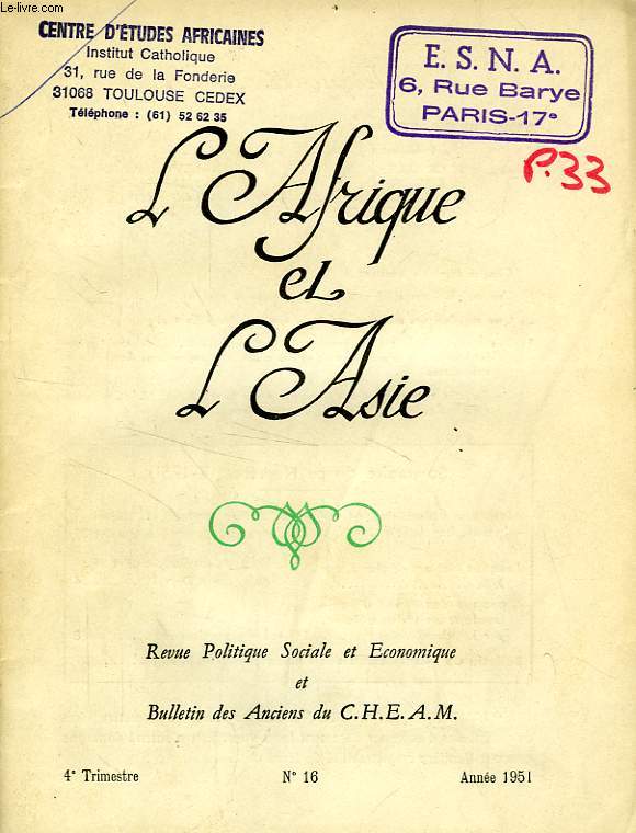 L'AFRIQUE ET L'ASIE, N 16, 4e TRIM. 1951