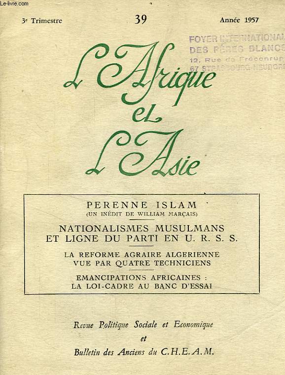 L'AFRIQUE ET L'ASIE, N 39, 3e TRIM. 1957