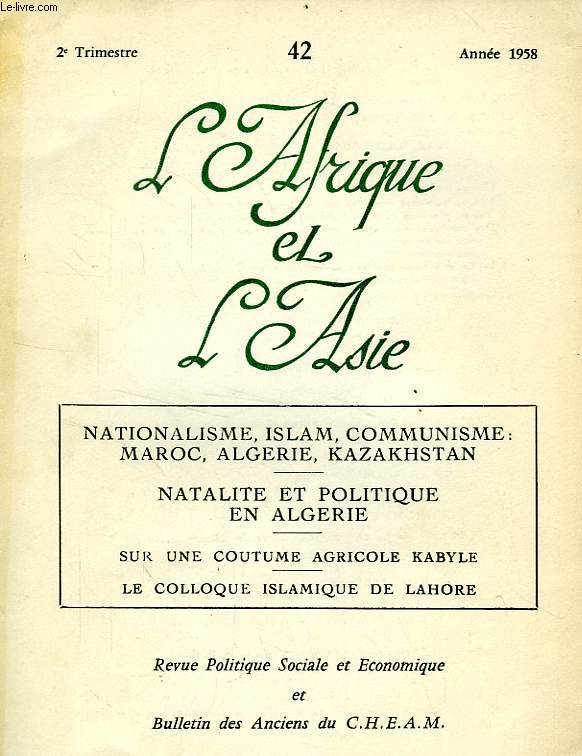 L'AFRIQUE ET L'ASIE, N 42, 2e TRIM. 1958
