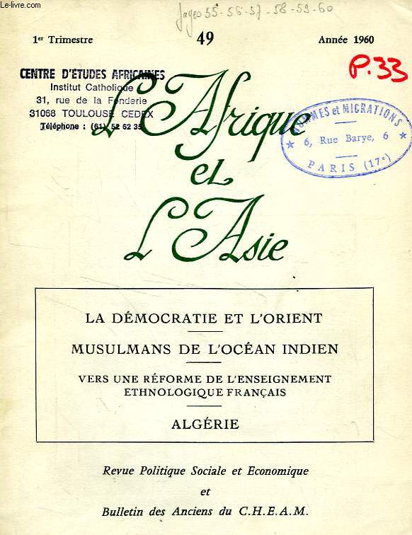 L'AFRIQUE ET L'ASIE, N 49, 1er TRIM. 1960